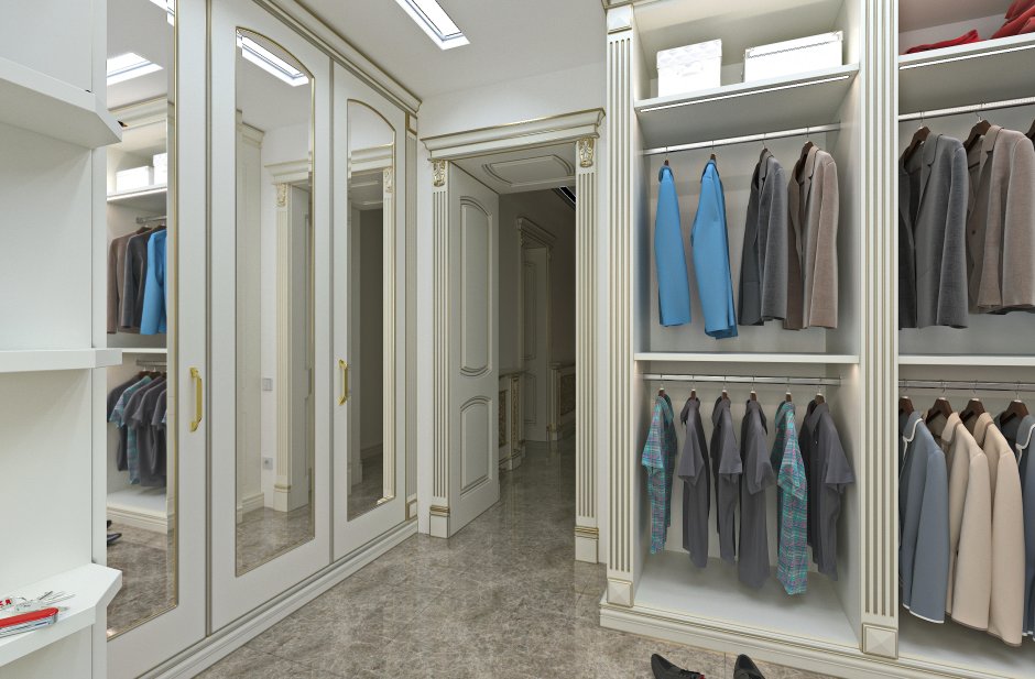 Итальянская гардеробная комната с окном