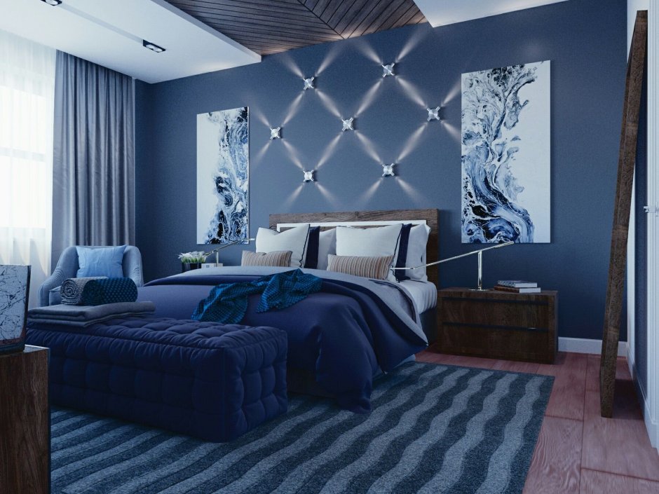 Спальня дизайн современная классика синяя кровать
