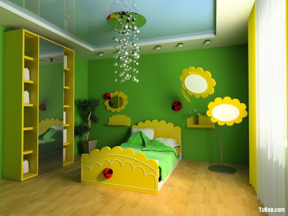 Зеленая спальня в стиле экостиль
