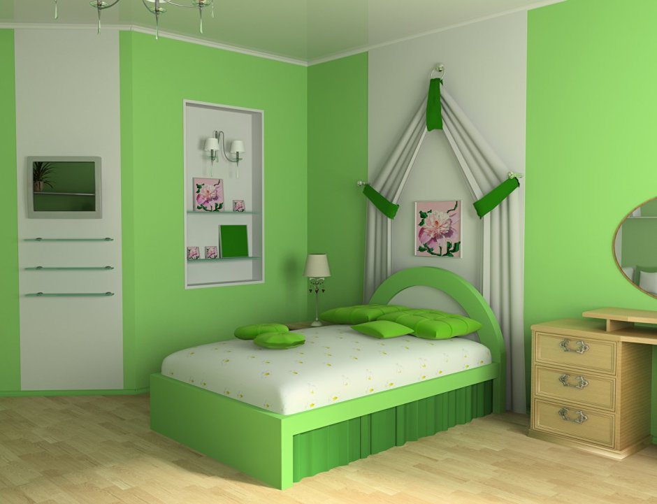 Комната для девочки подростка в зеленом цвете