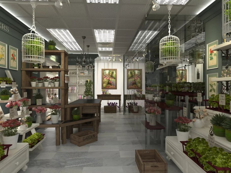 Интерьер цветочного магазина в эко стиле