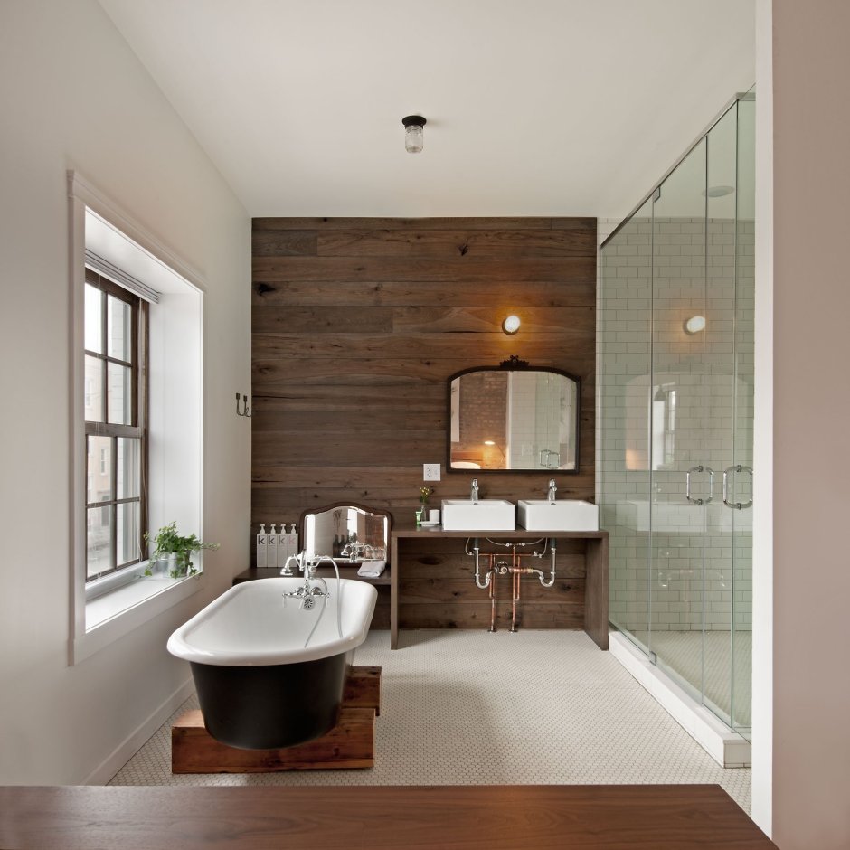 Ванная комната с элементами дерева