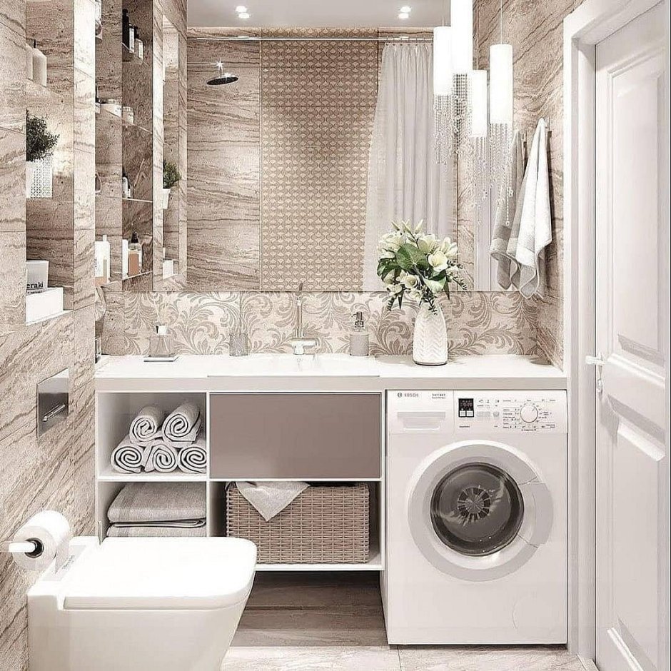 Дизайн маленькой ванны со стиральной машиной (64 фото)