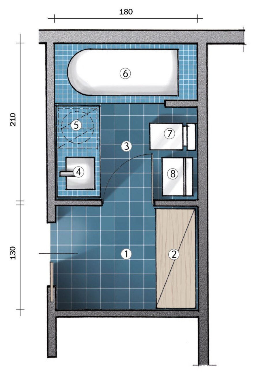 Планировка ванной комнаты 5 кв.м
