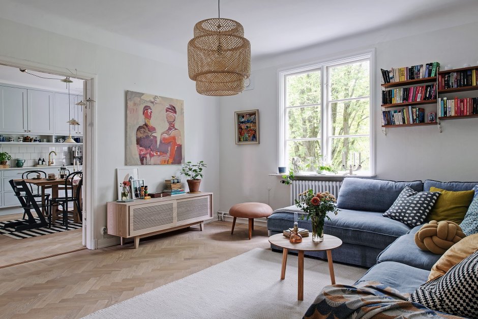Уютная гостиная в скандинавском стиле