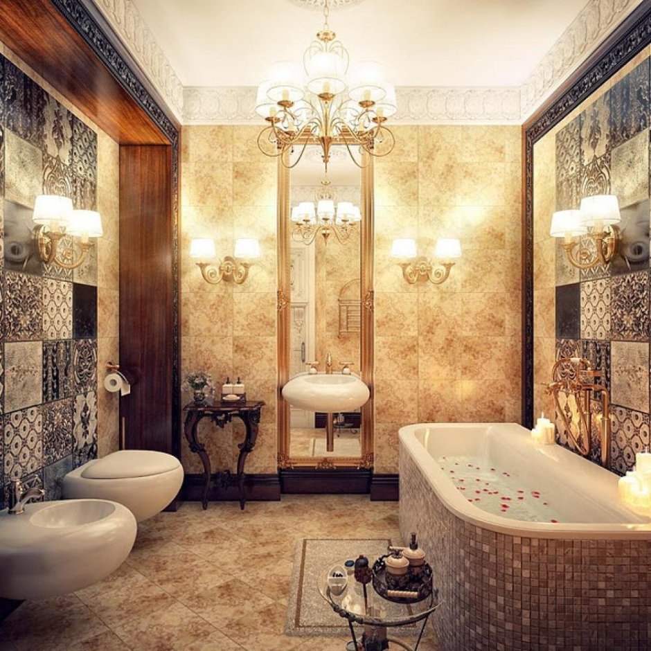 Ванная комната в классическом стиле в коттедже