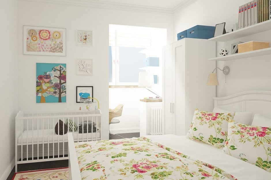 Спальня с детской в скандинавском стиле