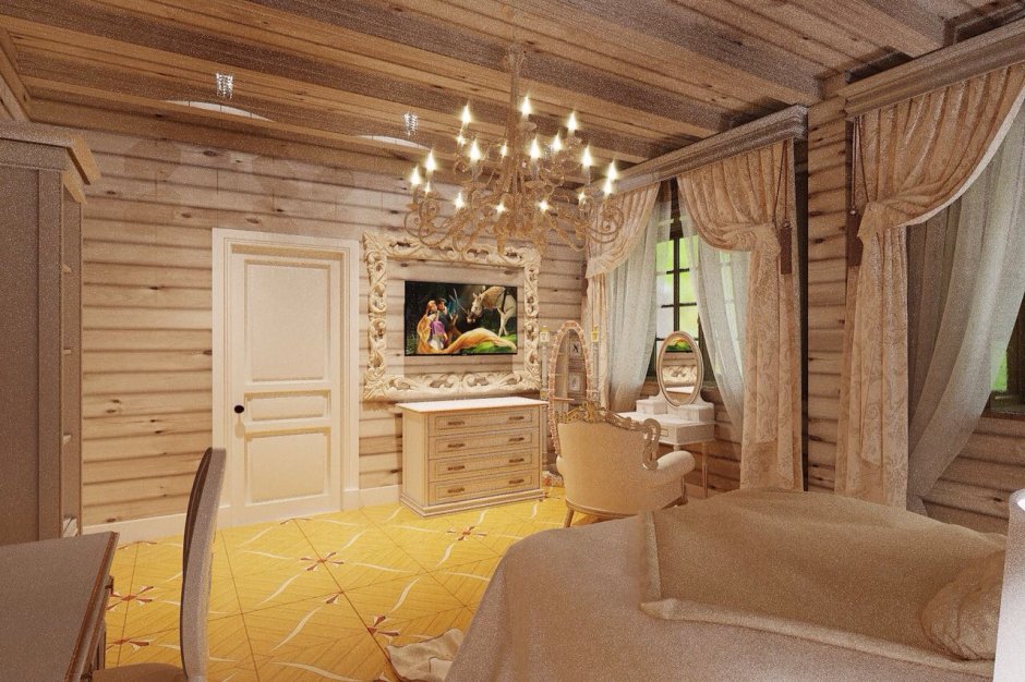 Интерьер деревянного дома из бруса в классическом стиле