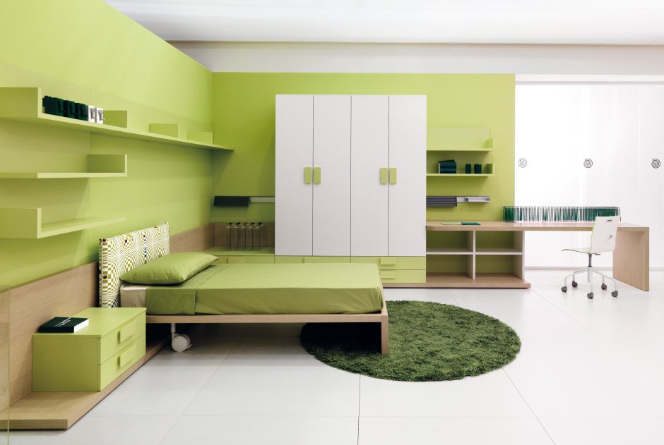 Зелёный интерьер комнаты