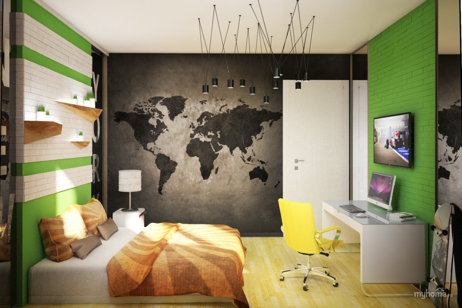 Спальня для подростка серо-зелёный