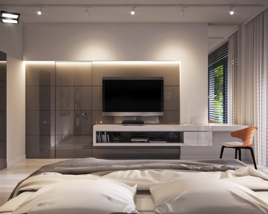 Современная спальня с телевизором