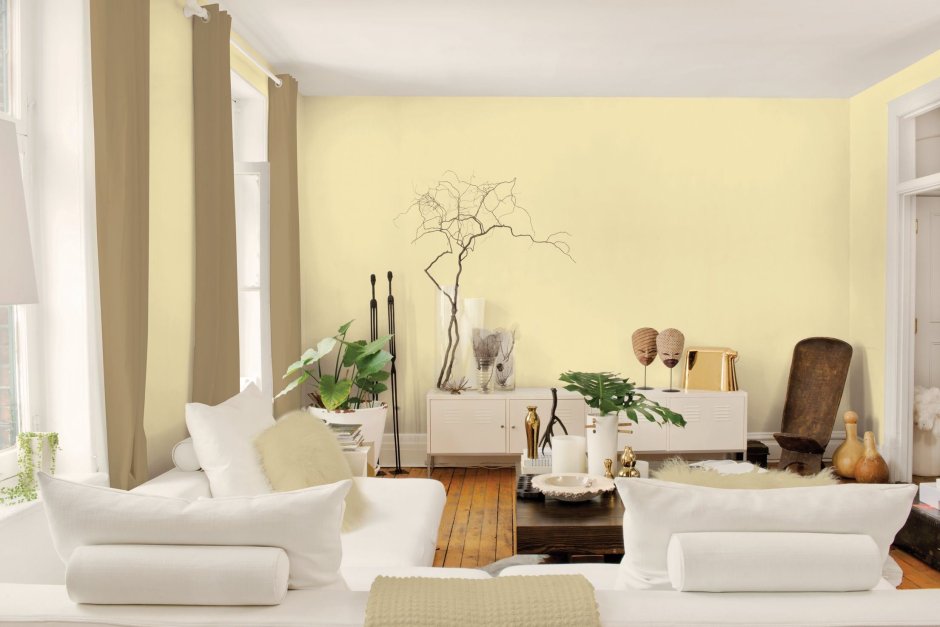 Кремовый цвет стен в гостинной (64 фото)