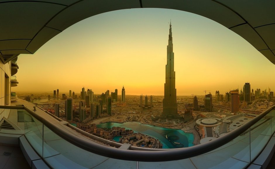 Интерьер с фотообоями ночной Дубай