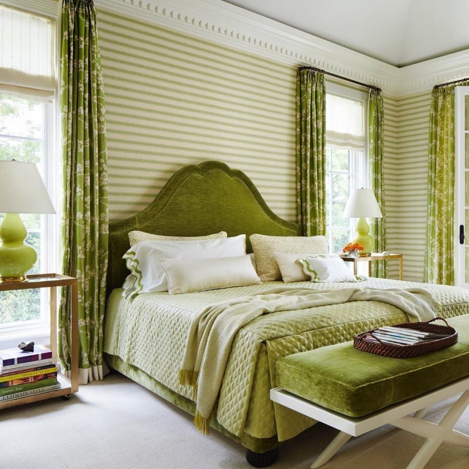 Бенджамин Мур зеленый интерьер спальня