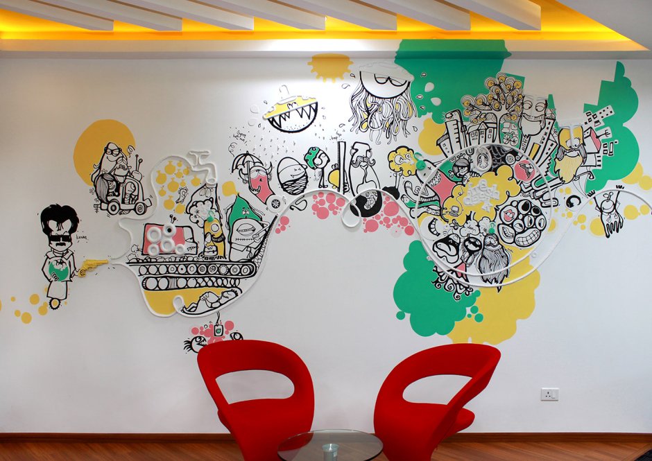 Креативные рисунки на стенах в офисе