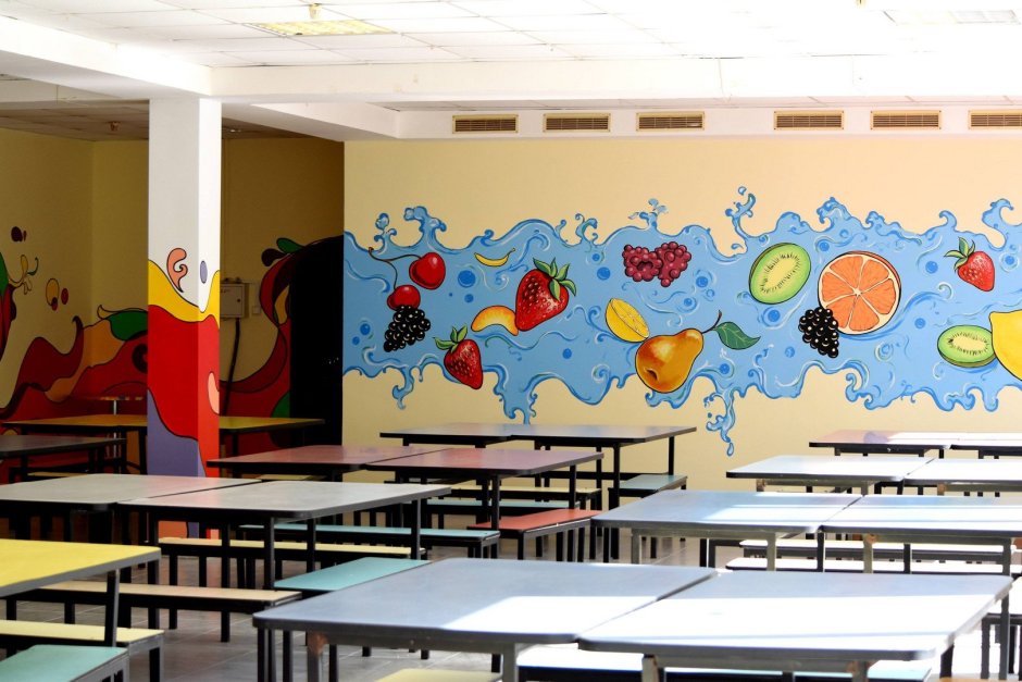 Роспись стен в школьной столовой
