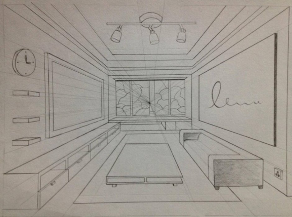 Рисунок интерьера комнаты в перспективе (70 фото)
