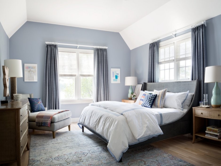 Дизайн спальни в серо голубых тонах (66 фото)