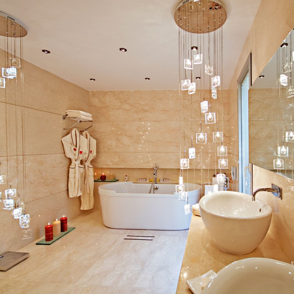 современный дизайн освещения в ванной комнате фото