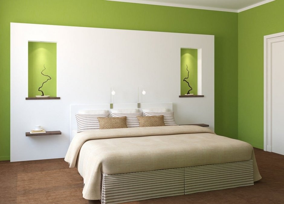 Оливковый цвет стен в спальне