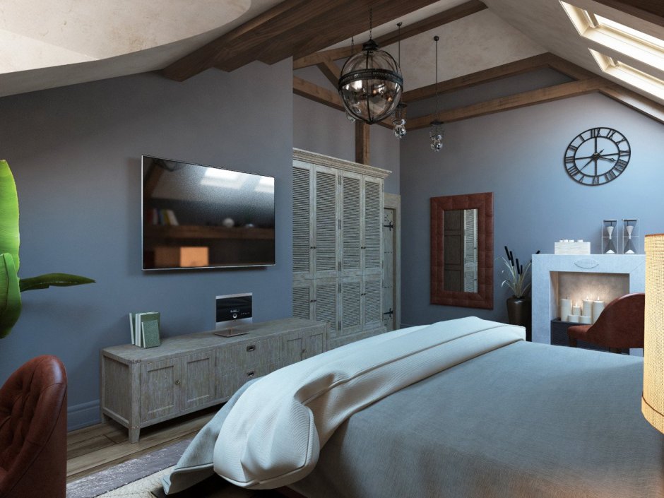 Спальня на мансарде в современной классике