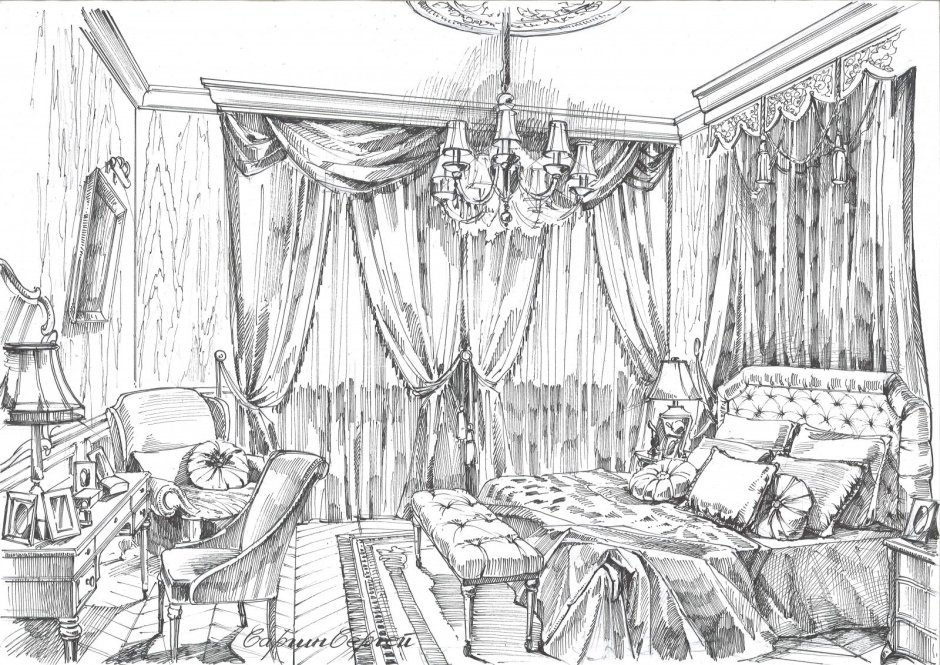 Мебель в стиле Барокко рисунки кабинет