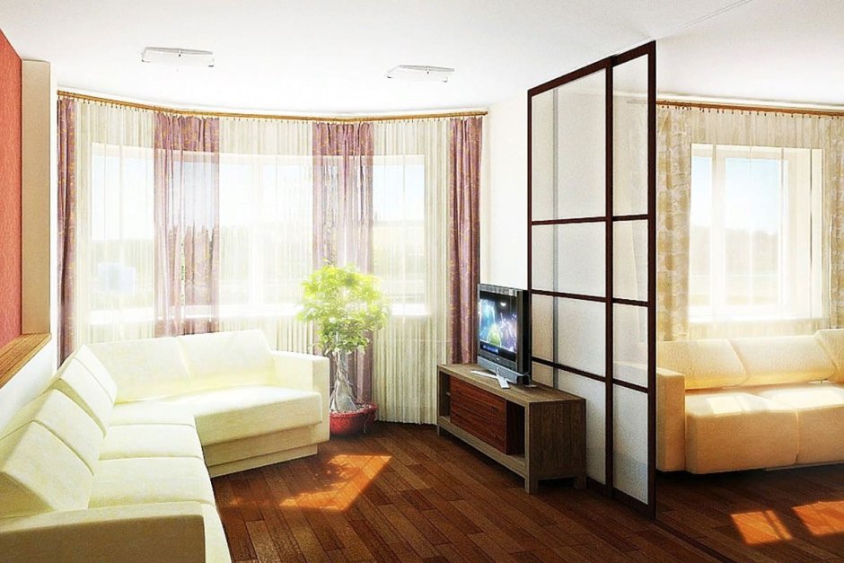 Дизайн комнаты с двумя окнами