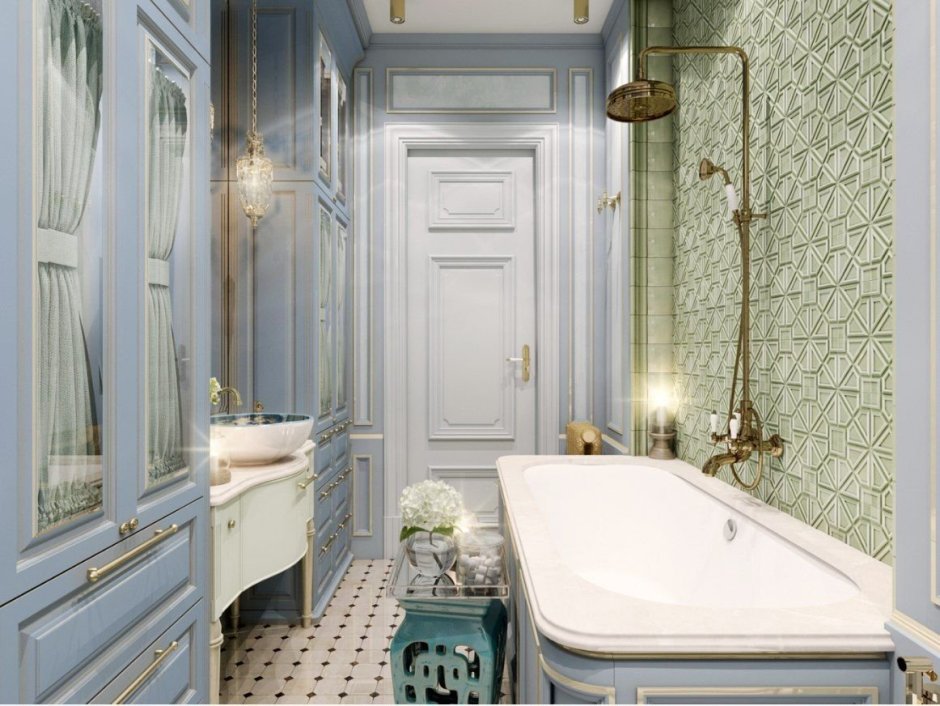 Небольшая ванная комната в классическом стиле (69 фото)