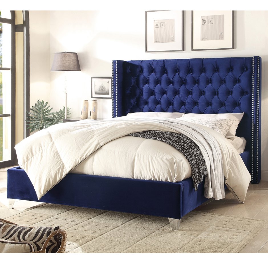 Кровать tov Furniture Reed Navy Velvet Tufted