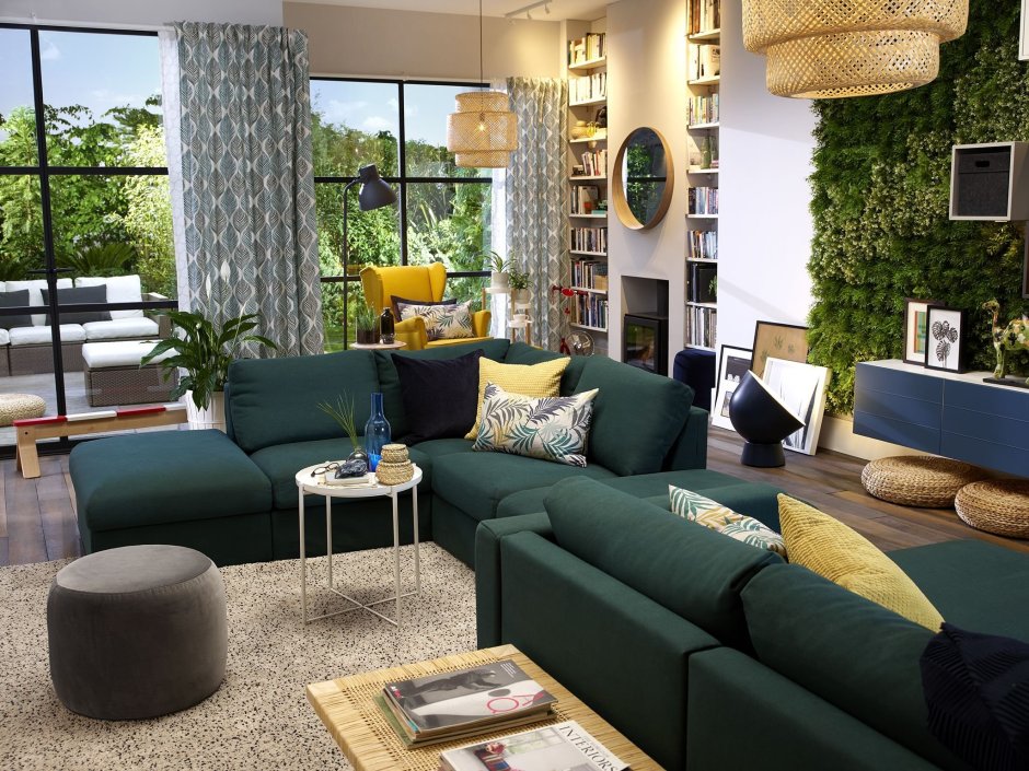 Уютная квартира зеленый диван