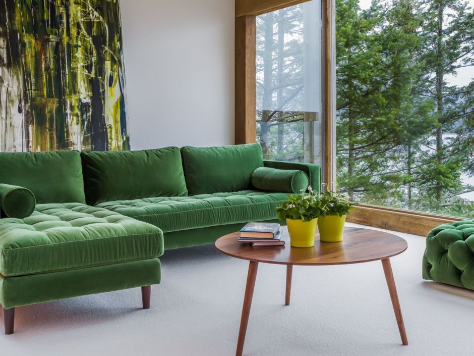 Дизайн гостиной с зеленым диваном (66 фото)