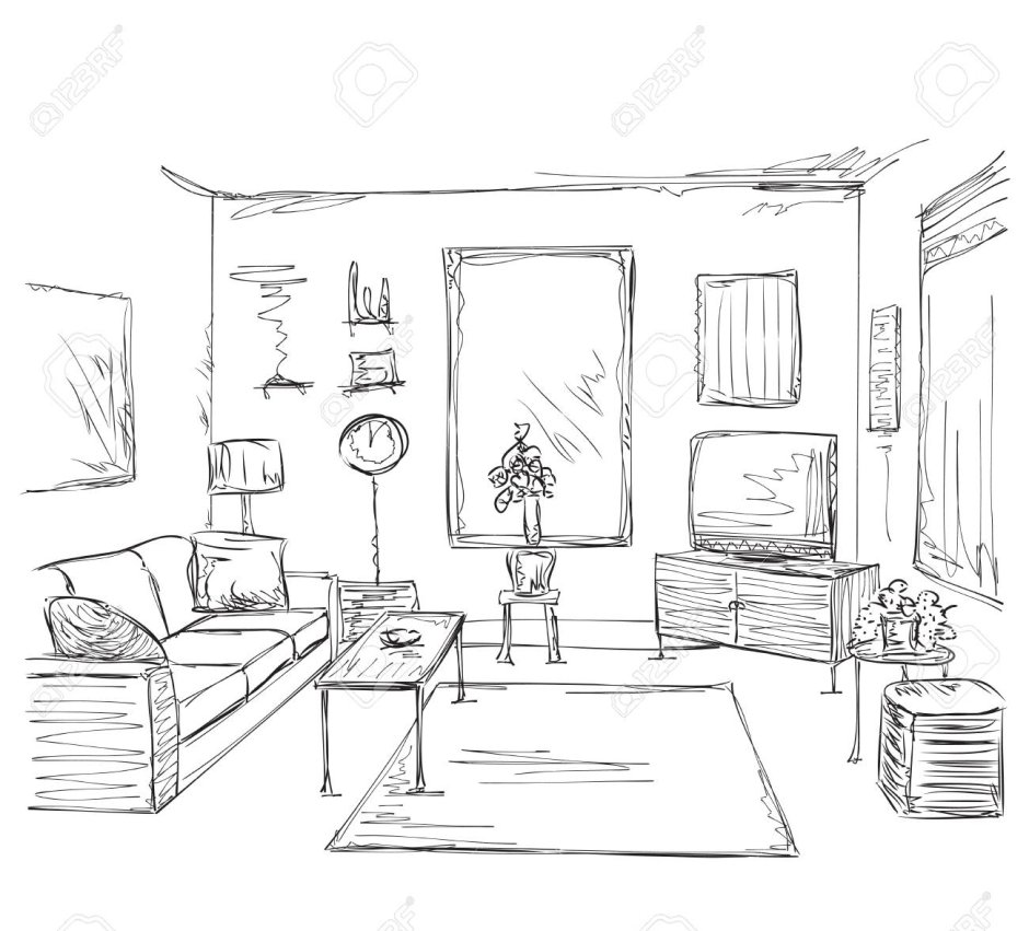 Рисуем комнату с мебелью (63 фото)