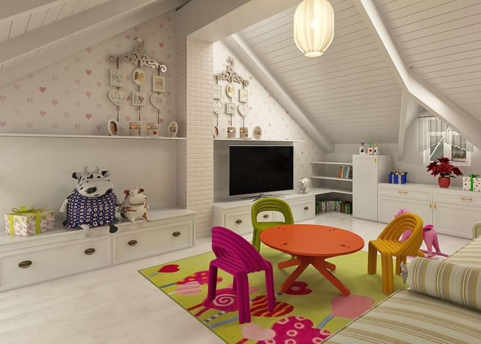 Детские комнаты с мансардной крышей