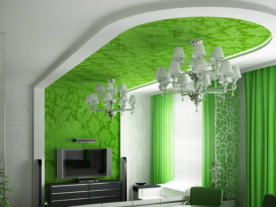 Гипсокартоновый потолок с подсветкой в гостиной