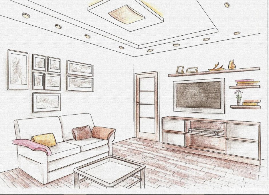 Дизайн интерьера комнаты рисунок (66 фото)