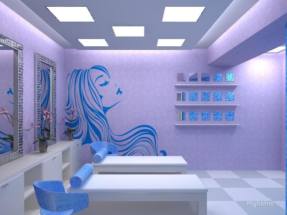 Интерьер парикмахерской в синем цвете