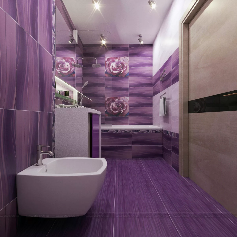 Фиолетовая плитка в ванную комнату