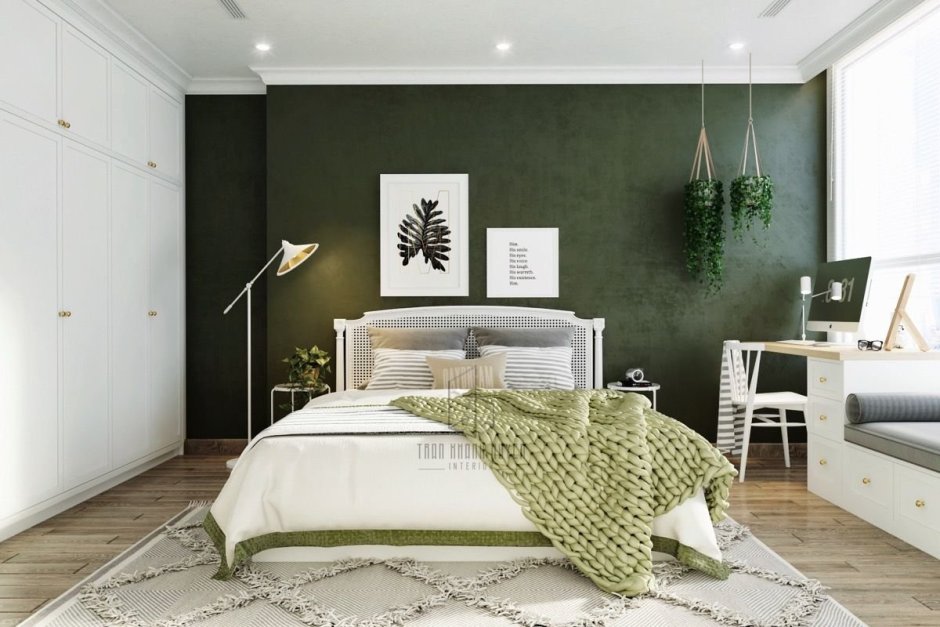 Серо-зеленый цвет стен в гостиной