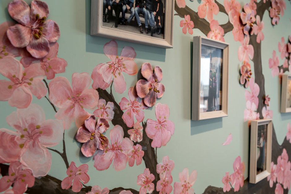 Роспись объемных цветы стену Сакуры