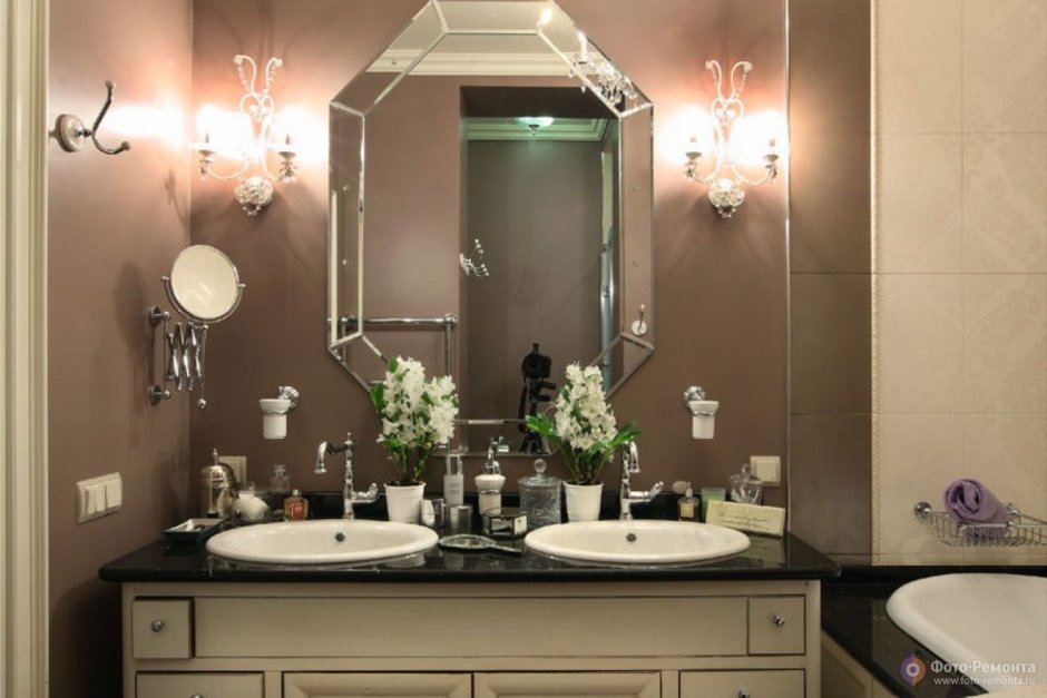 Дизайнерское зеркало в ванную комнату (66 фото)