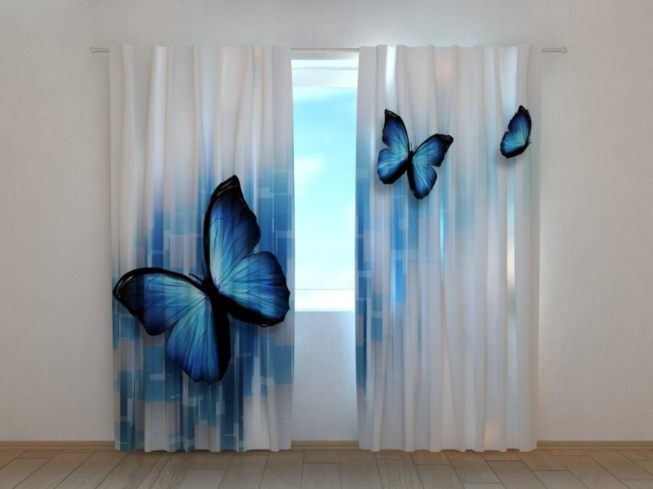 Белые шторы с бабочками