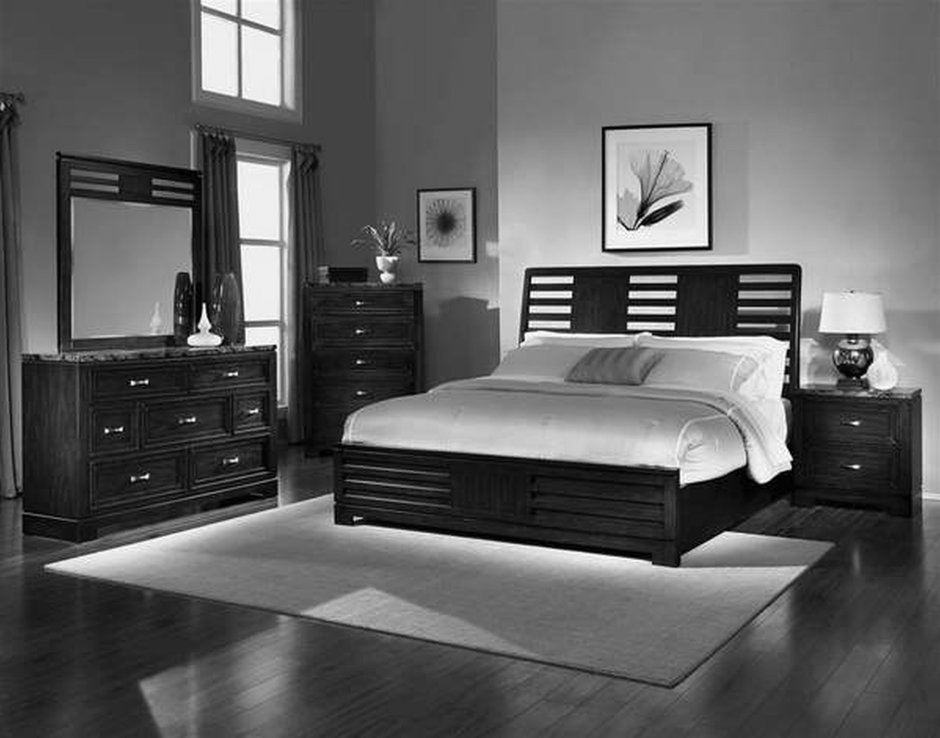 Спальня с черной мебелью