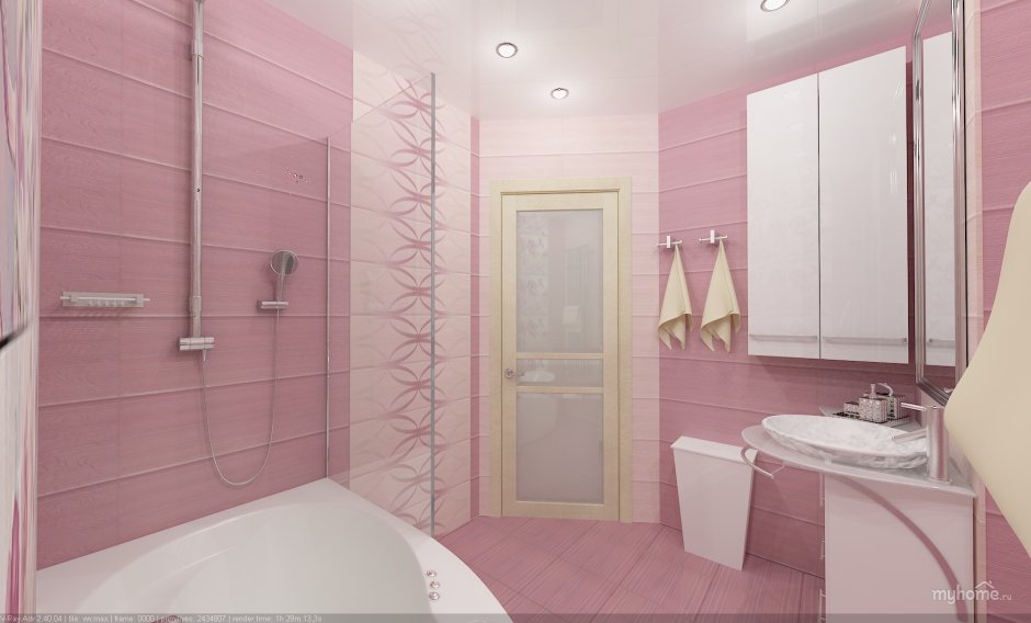 Ванная комната в холодных розовых тонах