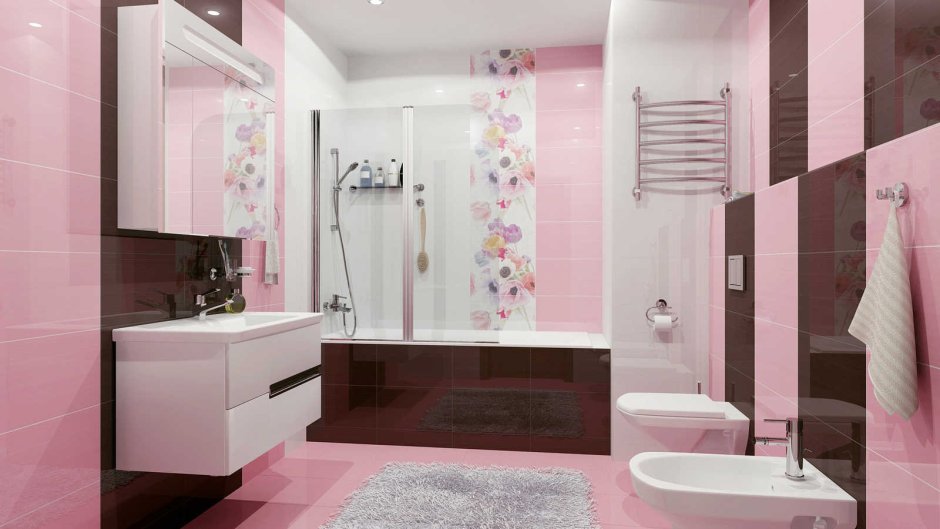 Нежна розовая ванная комната
