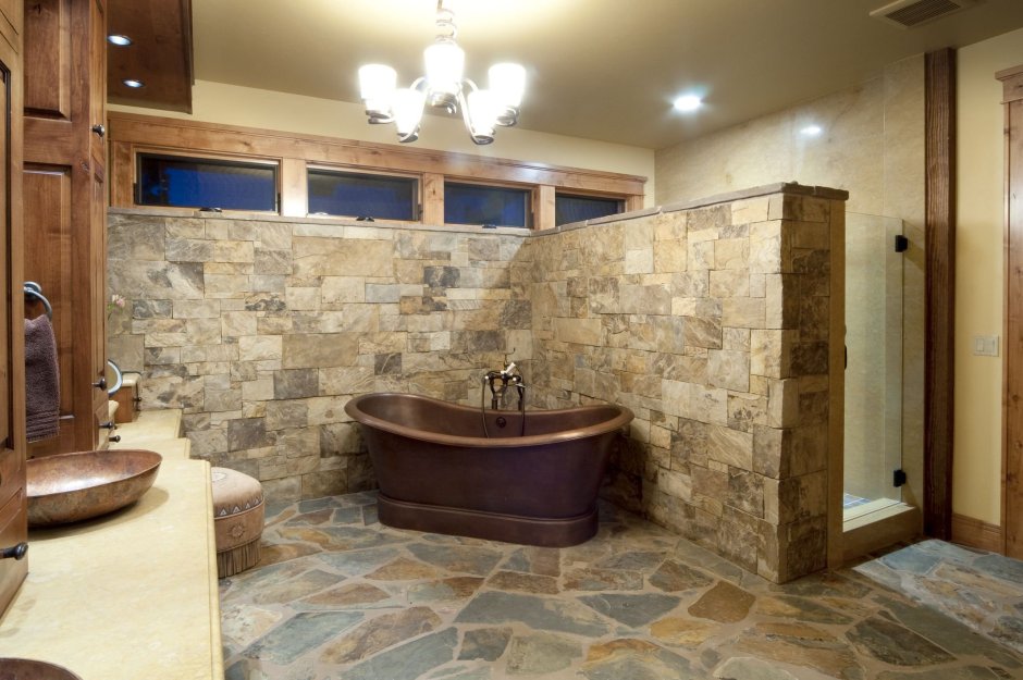 Дизайн ванной комнаты под камень (66 фото)