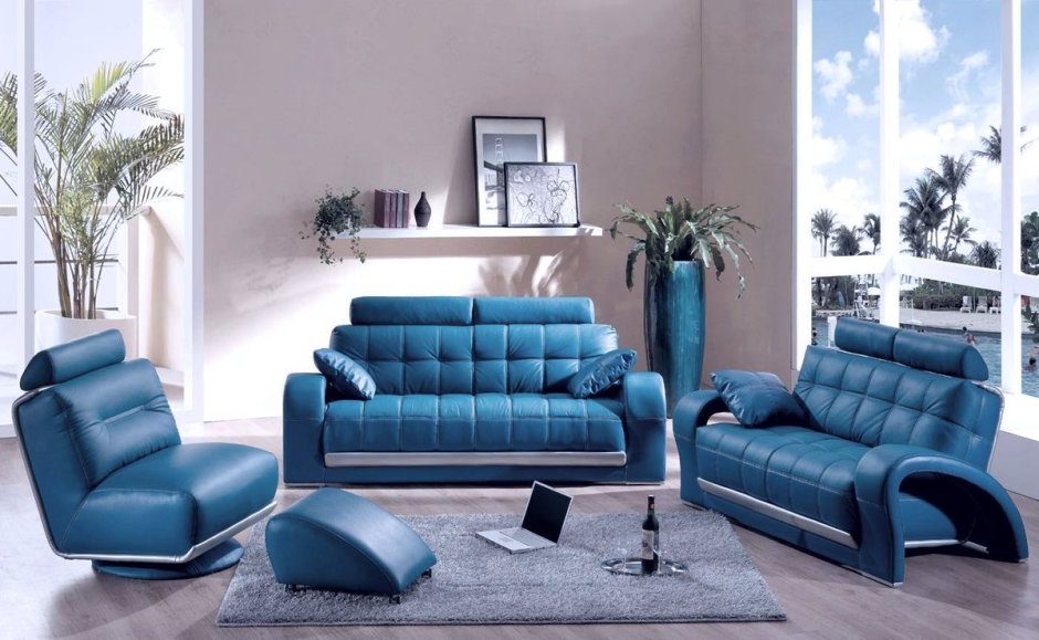 Синяя мягкая мебель в интерьере