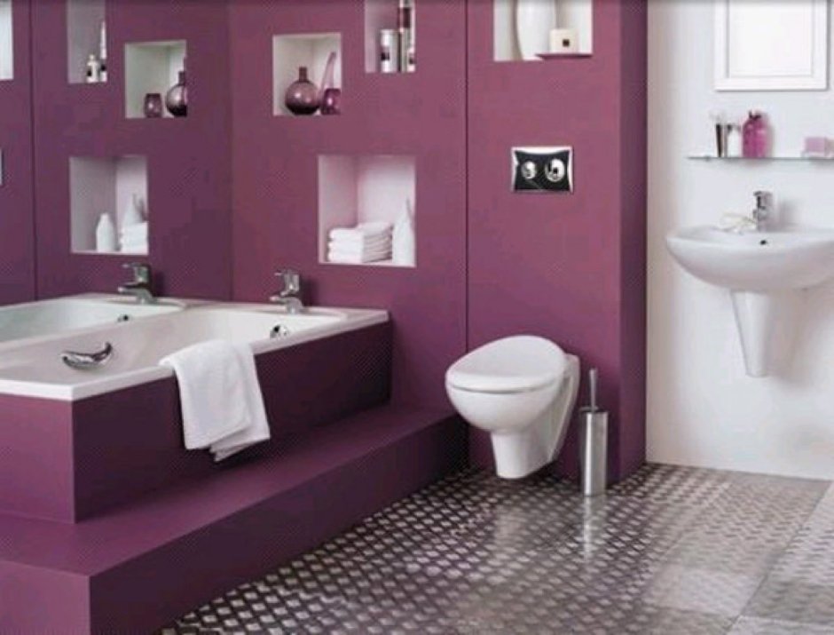 Ванная в фиолетовых тонах в стиле Минимализм
