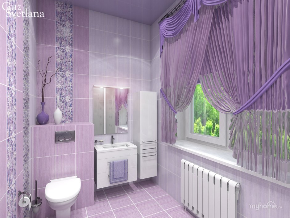 Современная фиолетовая ванная комната