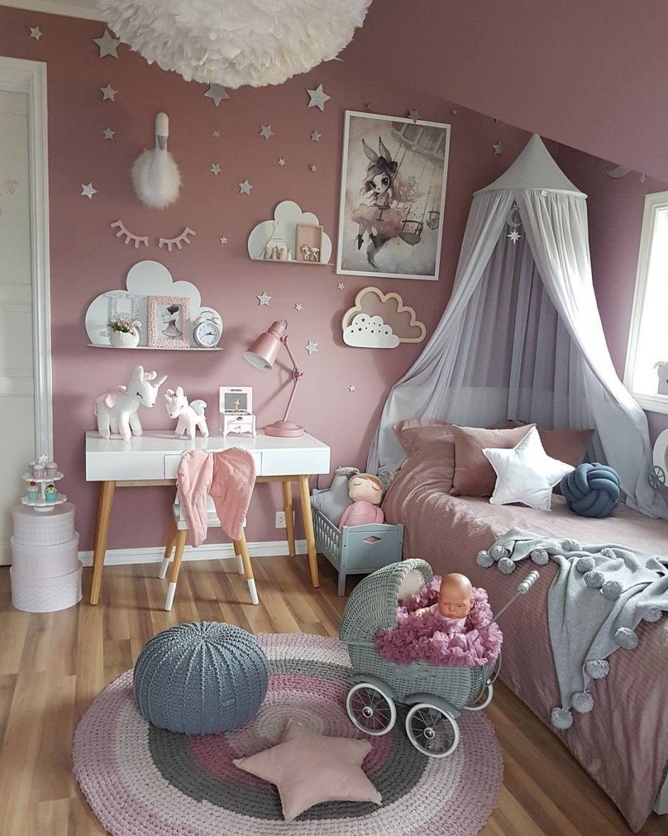 Детская комната в розовом цвете (68 фото)
