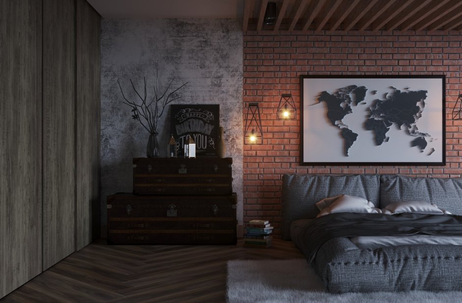 Спальня лофт черная